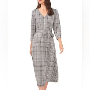 Chaus Tie Waist Black And White Glen Plaid Dress